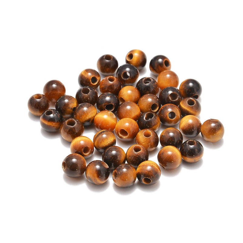 AD Beads Natural Gemstone 8mm Round Loose Beads Big Hole 2.5mm Sized 40pcs (Yellow Tiger's Eye) - Image 3